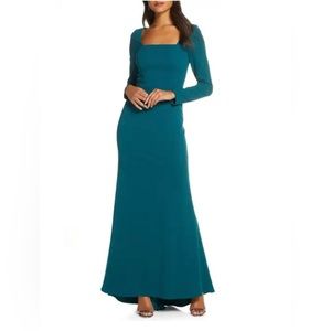 Eliza J Square Neck Long Sleeve Mermaid Gown